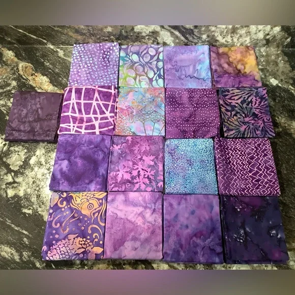 13 fat quarter 100% Purple Batik Fabric Squares - Picture 1 of 2